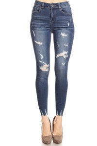 High-waisted destroyed ankle skinny jeans